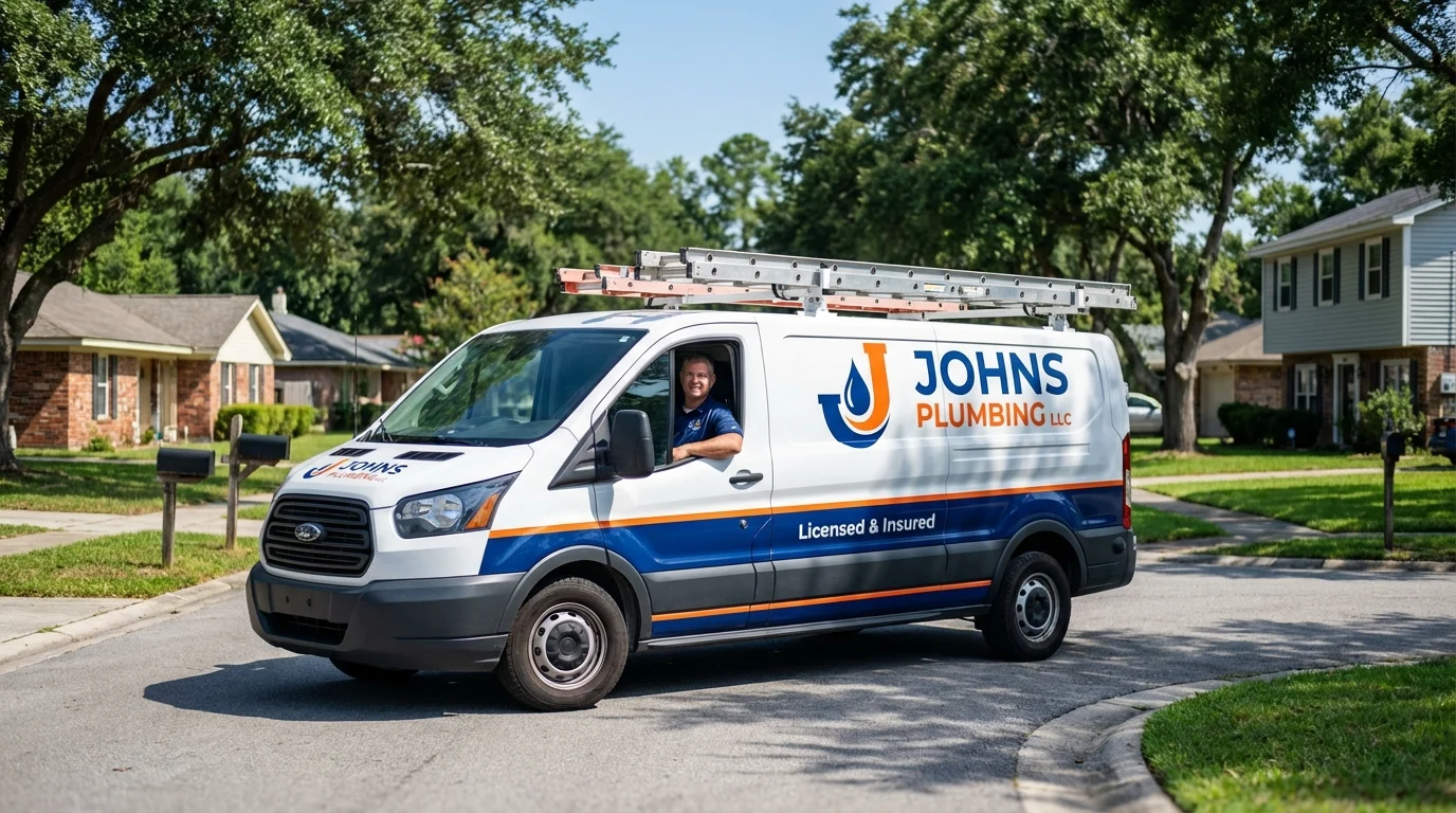Johns Plumbing LLC service van in Eaton, IN