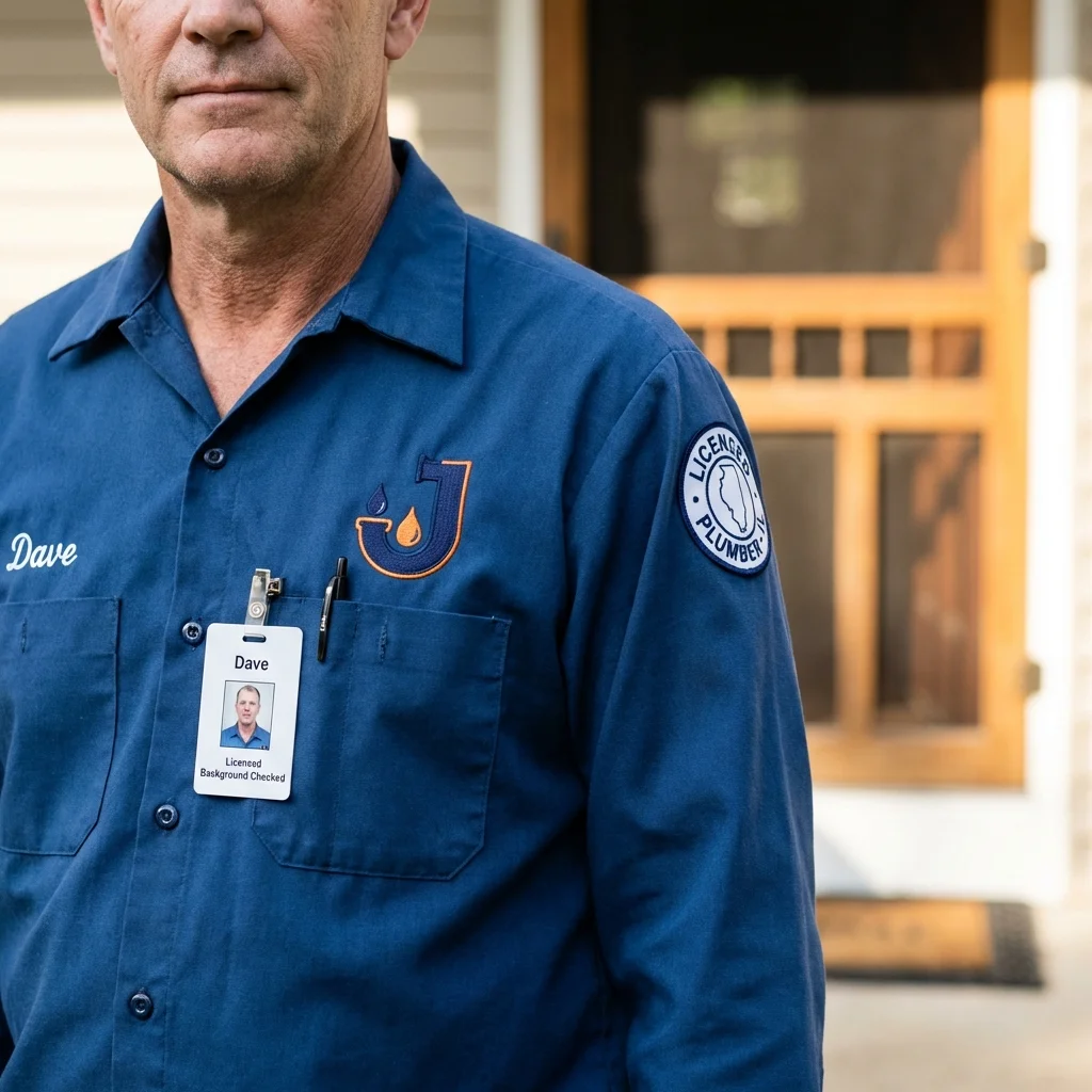Licensed plumber showing ID badge in Eaton, IN