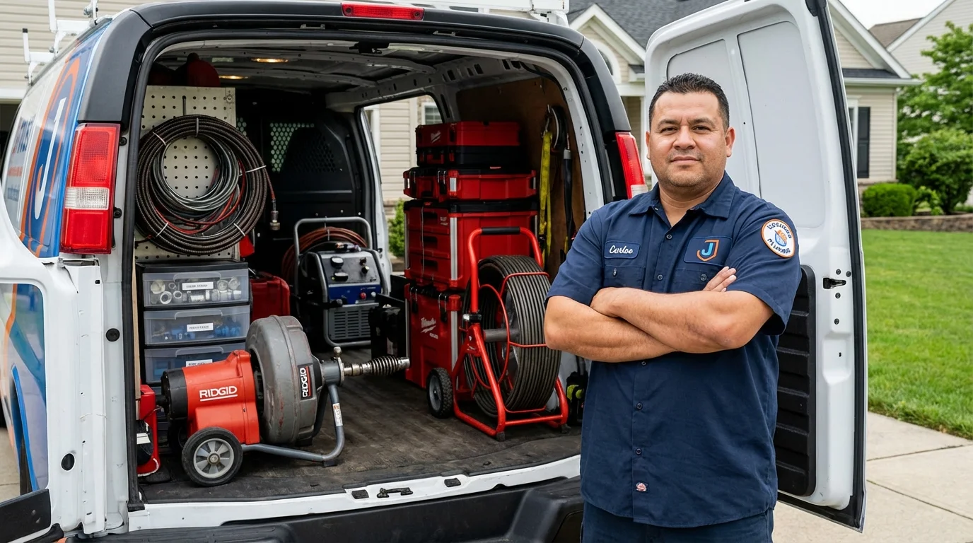 Professional drain cleaning equipment and Johns Plumbing LLC plumber in Eaton